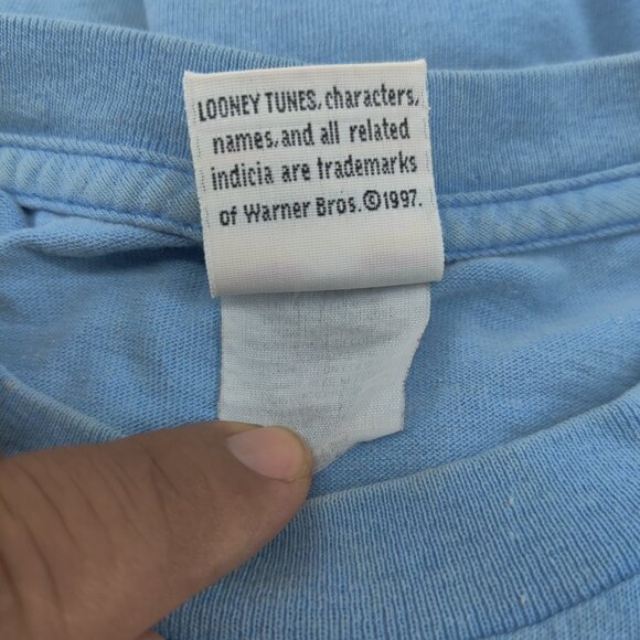 VTG  Looney Tunes Taz Shirt Mens Small Blue Skater Graphic Tee Cartoon 90s 1997 - Picture 10 of 16